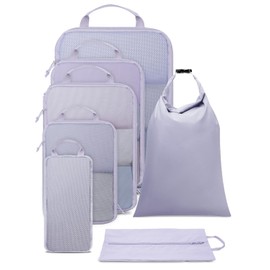 Ceneda Suitcase Organiser Packing Cubes Compression 7 Pieces, Suitcase Organiser Set, Packing Cubes Compression, Travel Organiser Packing Bags (Grey Purple)