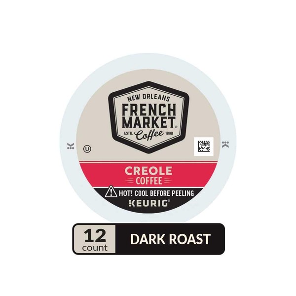 French Market Coffee, Creole Blend Coffee and Chicory, Single Serve Coffee K-Cup Pods, Dark Roast, 12 Count