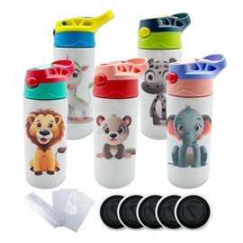 DiTFATOP 25pcs 12oz Sippy Cup Sublimation Blanks Bulk, Stainless Steel Double Wall Insulated Toddler Water Bottle with Straw Lid, Five Mixed Colors Portable Drinking Tumblers for Kid Teen