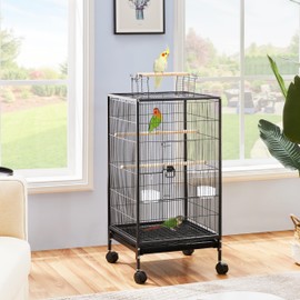 Topeakmart 40'' Height Metal Parakeet Cage Cockatiel Cage Medium Small Parrot Cage w/Rolling Stand for Small Parrots Birds