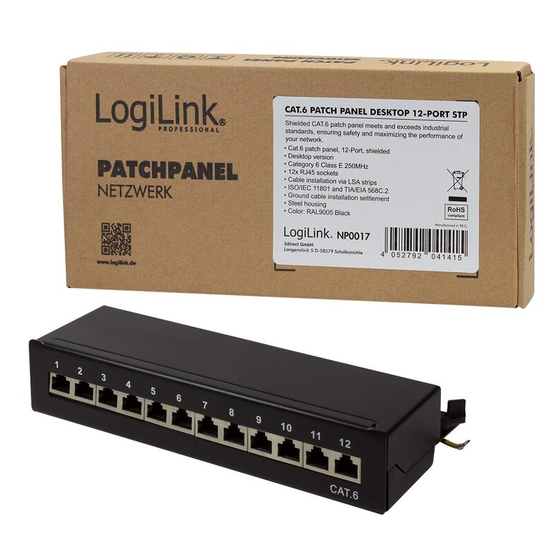 LogiLink Professional Field Patch Panels, Table/Wall/Desktop, STP (Shielded), Black