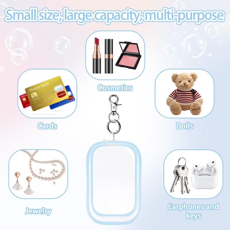 6 Pcs Clear Figures Display Bag with Keychain Zipper Clear