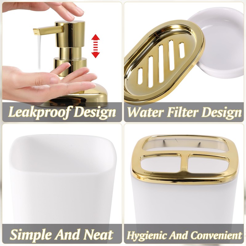 XLHOMO Bathroom Accessories Set, 10 Pieces White and Gold Bathroom