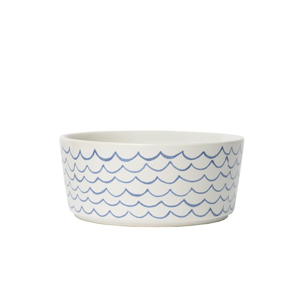 Waggo Sketched Wave Ceramic Dog Bowl Blue/White Durable Dog Food
