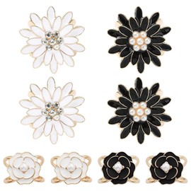 Airssory 8 pcs 4 Styles Butterfly Daisy Golden Alloy Enamel Scarf Buckle Rings Elegant Rhinestone Clasps Holder for Scarf Cloth Wedding Party Banquet