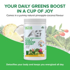 Active Green Pro Active Green Pro Greens Powder, 14 Superfoods, Antioxidants, Fiber, Vitamins & Minerals, Detox and Energy Boost, Natural Pineapple-Coconut Flavour, 40 Servings