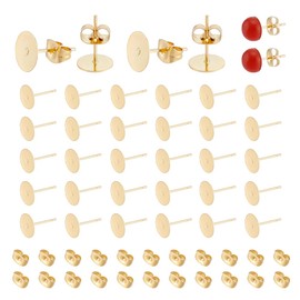 UNICRAFTALE About 150Pcs Flat Pad Stud Earrings 24K Gold Plated Earrings Post 8mm Stainless Steel Stud Earring with Earring Backs Round Blank Earring Pads for DIY Earrings Jewelry Making