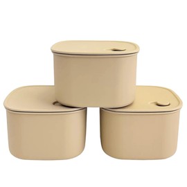 Set of 3, Food Storage Containers with Vented Lids – BPA-Free TPE, Microwave Freezer Dishwasher Safe Meal Prep Boxes, Reusable Leftover Organizer, Made in Korea (27oz, Beige)