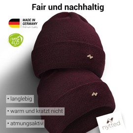NYTTED® Merino Hat Made from 100% Finest Merino Wool for Men and Women, Cuddly Soft and Very Warm, Merino Beanie, Winter Hat, Wool Hat, Knitted Hat, bordeaux, Einheitsgröße