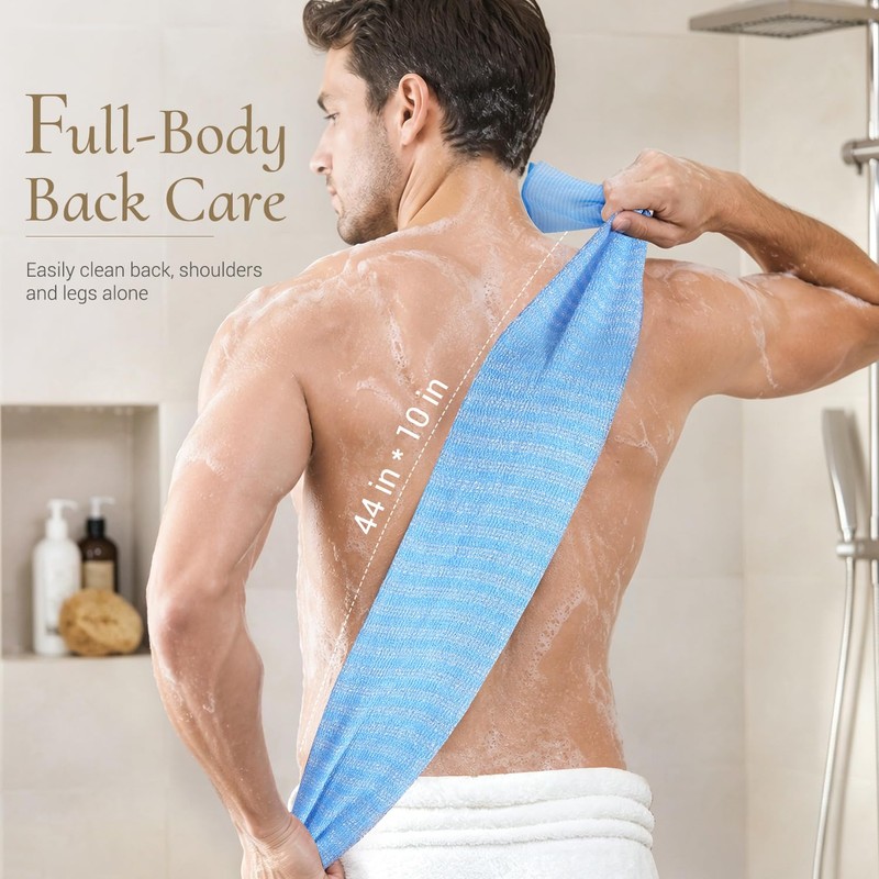 4 Pack Exfoliating Washcloth Towels, Extra Long Back Scrubber for