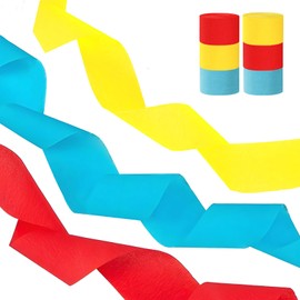 AimtoHome Red Yellow Blue Crepe Paper Streamers,Party Streamers for Sports Events,Birthday Party,Graduation Decorations, 6 Rolls（82 Feet Long x 1.77 Inch）