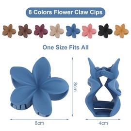 Pack of 8 Flower Hair Clips, Matte Hair Clip, Flower Hair Clip, Large Thick Hair, Flower Hair Clip, Non-Slip for Women and Girls (8 Colours)