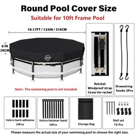Safana 10FT Round Pool Cover [2026 Super Windproof Rachet Strap System] for Framed Above Ground Pool, Upgrade Durable 500D Swimming Pool Cover Snug Fit, Blocks Leaves, UV Rrotection