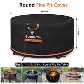 Fire Pit Cover Round 56 Inch [2025 Upgraded 1000D Heavy Duty Fabric] for 54”- 56” Fire Pit/Table, Waterproof Tear & Fade Resistant Firepit Cover with Buckle, Drawstring, Air Vent (56”D x 24”H, Black)