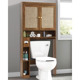 YOCONYO Over The Toilet Storage Cabinet Bathroom Shelf Over Toilet Bathroom Organizer Space Saver Rack with Adjustable Shelf (Brown- Yellow, Rattan Style)