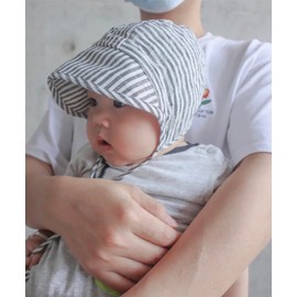 Baby Sun Hat UPF 50+ UV Linen Brimmed Stripe Bonnet Cotton-Lined for Boys Girls Child Cap Kids Swim Hat S Size Black Color