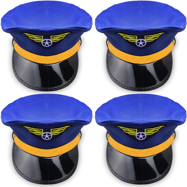 Aichiyu 4 Pieces Blue Captain Pilot Hat Cap Airline Pilot