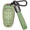 Kespevn for Hyundai Key Fob Cover 7 Button with Leather Keychain Soft TPU 360 Degree Protection Car Key Case Shell Holder Fits for 2023 2022 2021 2020 Hyundai Sonata Santa fe Tucson, Green