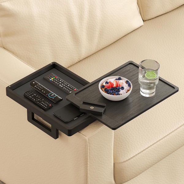 Wealone Black Couch Arm Tray for Wide Couch, Bamboo Sofa