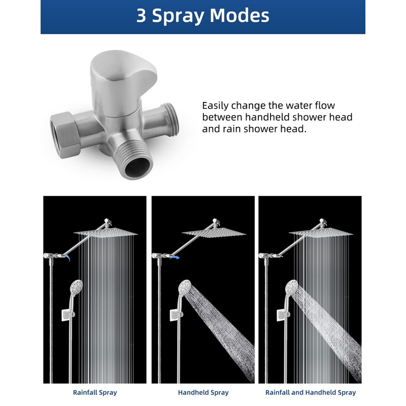Hibbent All Metal Solid Brass Shower Arm 3-Way Diverter Valve