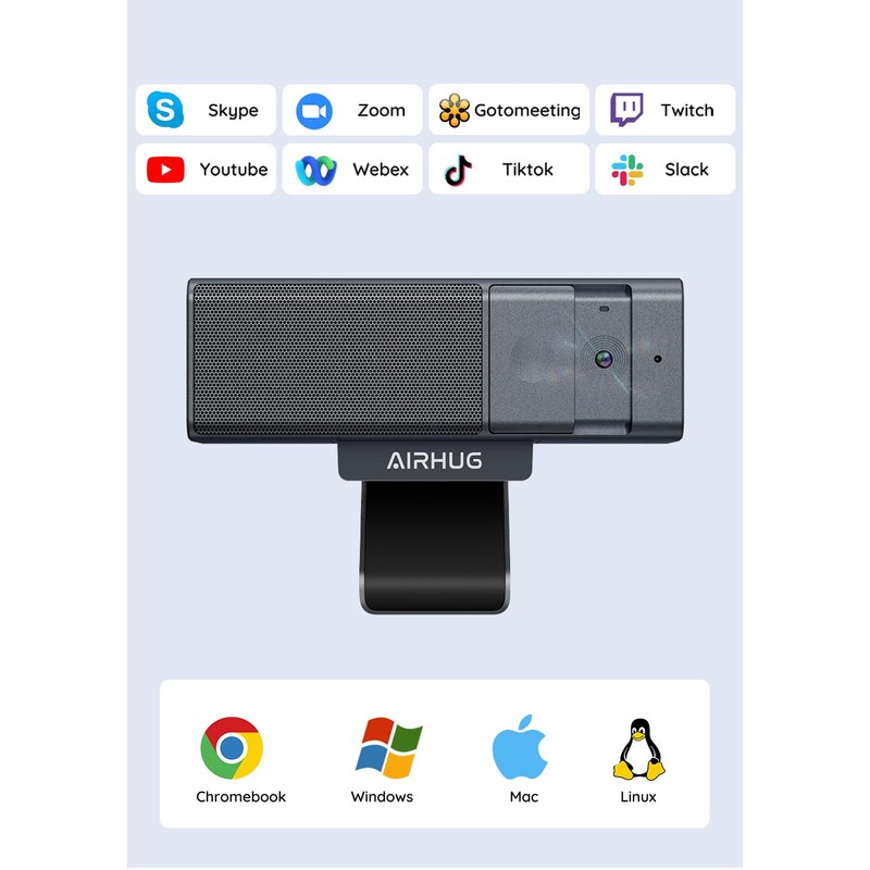 AIRHUG 3-in-1 Web Camera, Built-in Microphone, 1080P, 2.07 Megapixels, Privacy