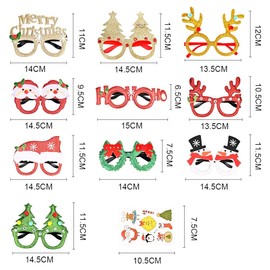 Faburo 10pcs Christmas Glitter Party Glasses Christmas Decoration Fancy Dress Hanging Glasses Christmas Themed sticker Suitable for Adults and Children 10 styles