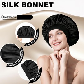 2Pcs Silk Bonnet for Sleeping, Satin Hair Bonnets, Soft Elastic Band Silk Sleep Cap, Hair Wrap for Women