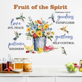 Yovkky Fruit of The Spirit Spring Flower Birds Inspirational Wall Decals Stickers, Motivational Quote Hummingbird Daisy Floral Home Bedroom Decor, Positive Bucket Living Room Kitchen Decorations