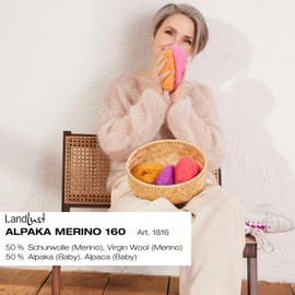 LANA GROSSA Landlust Alpaca Merino 160, Classic Twisted Yarn Made of Merino and Alpaca, Hand Knitting Yarn Made of 50% Virgin Wool and 50% Alpaca (Baby), 50 g Wool for Knitting and Crocheting, 160 m