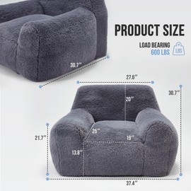 Hobestluk Bean Bag Chair Giant Bean Bag Chairs for Adults, Bean Bag Sofa Chair with Armrests, Large Beanbag Couch Comfy Chair for Bedroom, Living Room, Dorm and Office (Grey, Large)