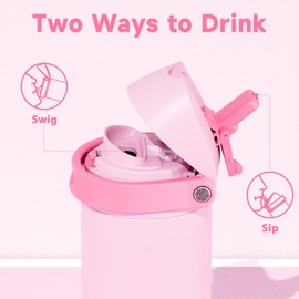 24 oz Insulated Water Bottle for Sports: Meoky Stainless Steel Water Bottle with 2-in-1 Straw and Spout Lid - Leak Proof, Cold for 24 Hours, Fits in Car Cup Holder, BPA-Free for Women Travel, Blush