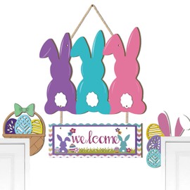 Easter Decor Wooden Hanging Door Sign & 2 Pack Wooden Corner Door Decorations - Easter Decorations for Yard, Porch & Wall - Holiday Themed Tree Decor for Party Supplies