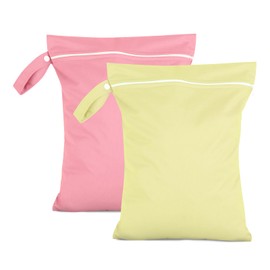 Moorle Pack of 2 Wet Bags 40 x 30 cm, Waterproof Laundry Bag, Yellow & Pink, Reusable Travel Wet Bag with Zip, Small Wet Bag Swimming for Swimsuits, Beach Towels, Nappies