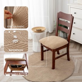 Genina Waterproof Dining Room Chair Cover Set of 6, Stretch Jacquard Seat Covers for Dining Room Chairs, Kitchen Parsons Chair Covers Slipcover Protector