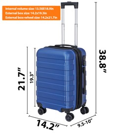 22 Inch Hardside Expandable Luggage ,Carry On Luggage With Spinner Wheels,Travel Suitcase Deep Blue