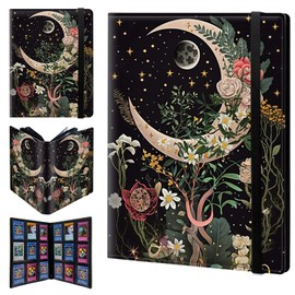 CGFGHHUY Card Binder 9 Pocket Trading Card Album Folder 360 Side Loading Pocket Binder Baseball Card Binder with Moon Floral Flower Pattern Design Card Binder for Game Cards & Sports Cards