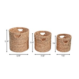 happimess BSK2011A-3SET Avery Bohemian Cottage Handwoven Hyacinth Cylinder Nesting Wicker Storage Baskets with Handles, Natural (Set of 3), Seagrass Containers for Decoration in Living Room, Bedroom
