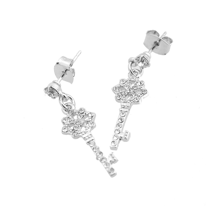 Spinningdaisy Dangling Rectangle Diamond Key Earrings
