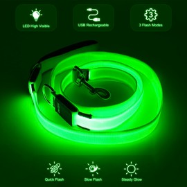 Colaseeme LED Dog Leash Light Up Dog Leash 6 Feet Micro USB Rechargeable Nylon Webbing Glow Safety Standard Dog Leashes for Dogs (Green)