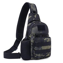 HUNTVP Tactical Military Chest Bag Molle Crossbody Shoulder Sling Pack Backpack with Water Bottle Holder Camo