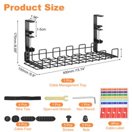 uxcell Cable Management Tray, 1Pcs 15.75'' - Metal Under Desk Cable Management Rack, No Drill Adjustable and Removable Wire Storage Rack for Office Home Computer Cord Organizer (Black)