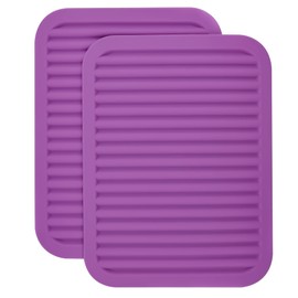 SPUVGVC Silicone Trivets for Hot Dishes, Hot Pads for Kitchen-Versatile Trivet Mat for Hot Pots&Pans-Heat Resistant Mats for Counter&Table, Silicone Pot Holders-Dishes Drying Mat (9x12) Pack 2 Purple