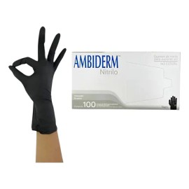 Guantes Descartables Antideslizantes Ambiderm Nitrilo Color Negro Talle Extra Chica 100 Unidades