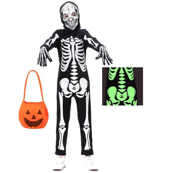 yolsun Skeleton Costume for Kids Glow in The Dark Bone