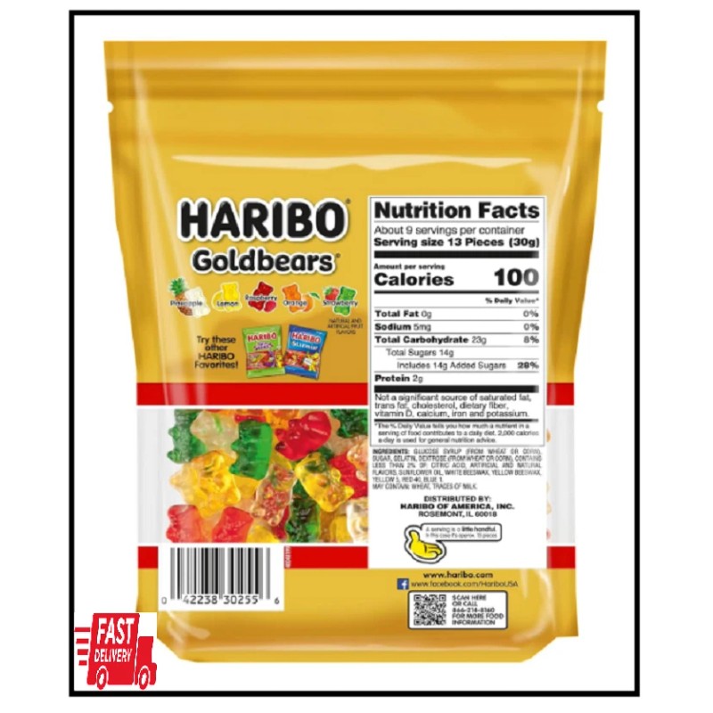 HARIBO Goldbears, Gummi Candy, 10 Oz Resealable Bag, Assorted Flavors
