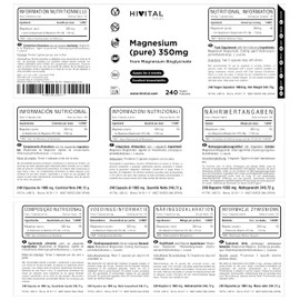 Reines Magnesium 350 mg aus Magnesiumbisglycinat. 240 vegane Kapseln für eine 4-monatige Behandlung. Hergestellt von HIVITAL