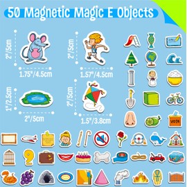 50 PCS Magic E Object Magnets, Magnetic Thickened Fridge Magnets Adorable Educational Phonics Learning Toys for Preschooler, Kindergarteners, Kids 3+