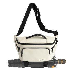 Waterproof Camera Waist Bag - Portable Fanny Pack, Compact Camera Case with Tripod Strap, Daily Crossbody Bag for Canon Nikon Sony DSLR/SLR/Mirrorless Camera, Can accommodate 1 Camera 2 Lens, White