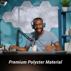 18 Pack Hexagon Acoustic Panels, TONOR 12"x 10"x 0.4" High Density Sound Proof Panels for Walls, Sound Dampening Insulation Treatment Wall Panels, Sound Absorbing Padding for Studio, Office, Home Grey