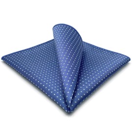 S&W SHLAX&WING Pocket Square for Men White Dots Blue for Suit Large 12.6"